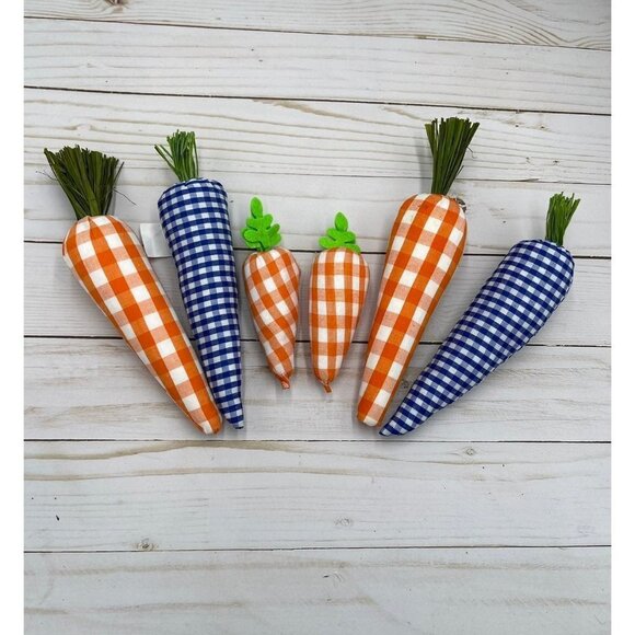 Plaid carrot lot for tiered trays Blue orange buffalo checkered decor Spring - Picture 1 of 3